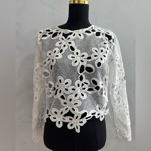 White Floral Crochet Lace Long-Sleeve Top